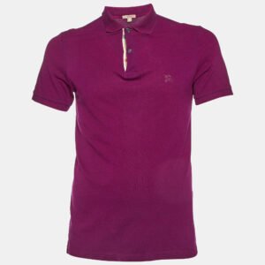burberry brit purple cotton pique knit logo embroidered polo t-shirt s