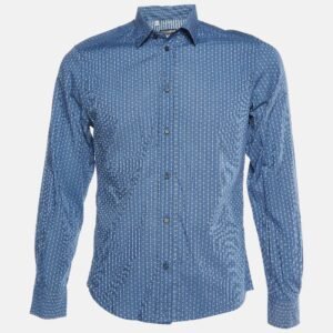 dolce & gabbana gold blue patterned buttoned up shirt xs