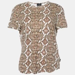 just cavalli brown printed cotton & modal fitted t-shirt l
