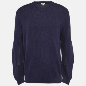 kenzo navy blue logo intarsia rib knit sweater m