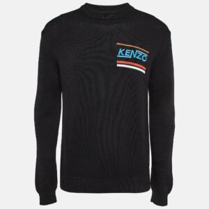 kenzo black embroidered rib knit jumper m