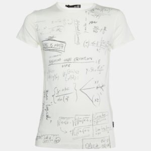 love moschino ivory math scribble print cotton crew neck t-shirt m