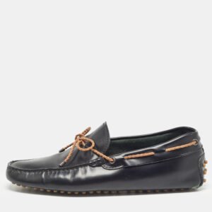 luxury-men-tods-used-shoes-p1008180-001.jpg tod's black leather bow slip-on loafers size 40