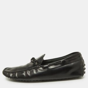 tod's black leather bow slip-on loafers size 47