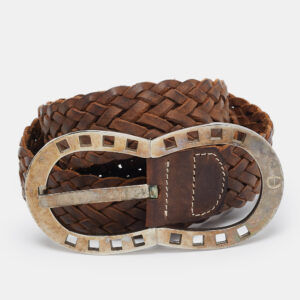aigner brown braided leather buckle belt 90 cm