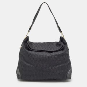 aigner black monogram canvas and leather logo handle hobo