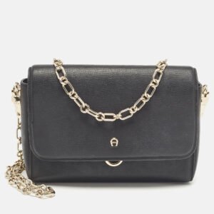 aigner black leather grazia shoulder bag