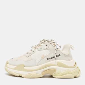 balenciaga grey nubuck and mesh triple s sneakers size 37