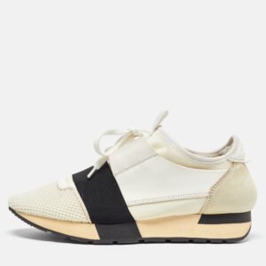 balenciaga white leather and mesh race runner sneakers size 38
