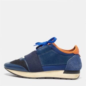 balenciaga blue mesh and leather race runner low top sneakers size 37