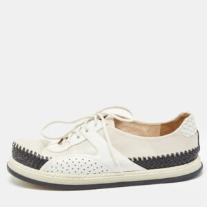 luxury-women-bottega-veneta-used-shoes-p1002157-001.jpg bottega veneta tricolor woven leather and leather lace up sneakers size 37