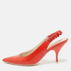 bottega veneta orange leather pointed toe slingback pumps size 39