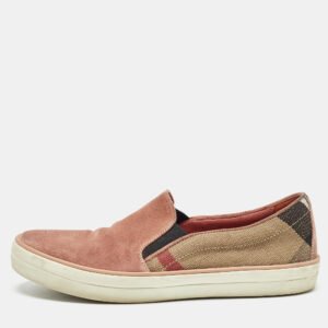 burberry pink suede and check canvas gauden sneakers size 36