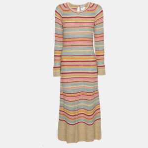 chanel multicolor lurex striped knit long sleeve dress m
