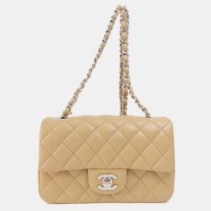 chanel beige leather mini classic single flap shoulder bags