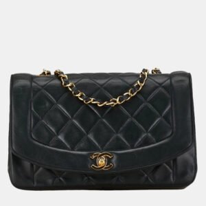 chanel black leather diana flap bag
