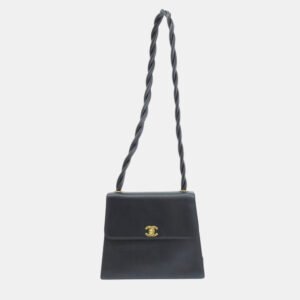 chanel black caviar leather classic twisted strap shoulder bag
