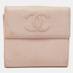 chanel pink caviar leather cc compact wallet