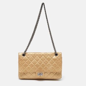 chanel gold quilted aged leather reissue 2.55 classic 226 flap bag