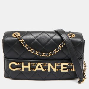 chanel black quilted leather small enchained flap bag