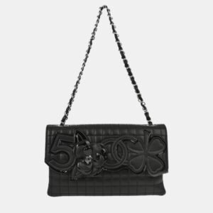 chanel black calfskin choco bar chain handbag