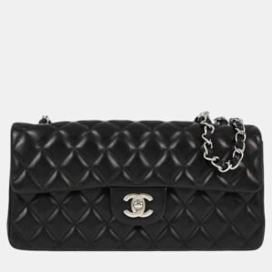 chanel black lambskin east west shoulder bag