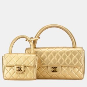 chanel gold lambskin matelasse coco mark handbag