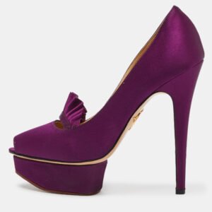 charlotte olympia purple satin peep toe platform pumps size 37.5