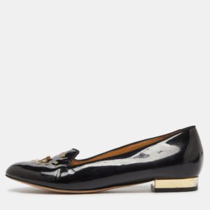 luxury-women-charlotte-olympia-used-shoes-p1008126-006.jpg charlotte olympia black patent leather fashionably late clock face smoking slippers size 36