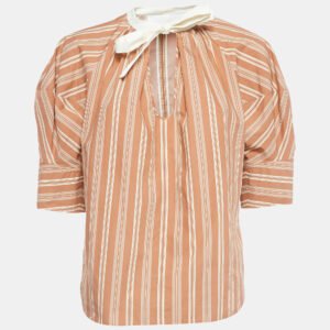 luxury-women-chloe-used-clothes-p1002741-006.jpg chloe brown stripe print silk neck tie up top m