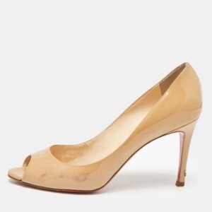 christian louboutin beige patent leather you you pumps size 38.5