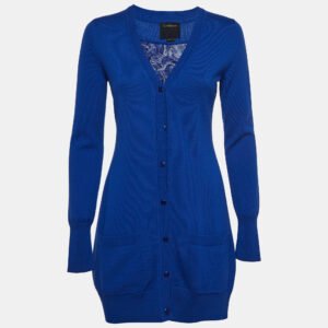 luxury-women-class-by-roberto-cavalli-used-clothes-p1002183-002.jpg class by roberto cavalli blue wool silk inset buttoned cardigan m
