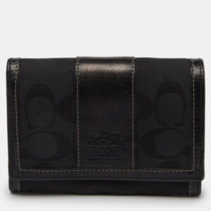 coach black signature canvas and leather continental wallet