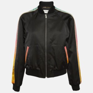 saint laurent black cotton blend rainbow stripe bomber jacket m