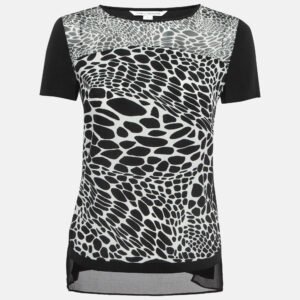 diane von furstenberg black printed silk becky top s