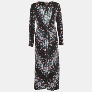 diane von furstenberg black floral crepe maxi wrap dress s
