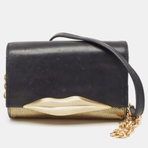 luxury-women-diane-von-furstenberg-used-handbags-p1003482-016.jpg diane von furstenberg black/gold lizard embossed and leather carolina lips clutch bag