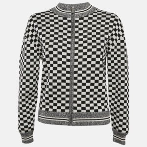 christian dior black/white checks j'adior stretch knit zip-up jacket s