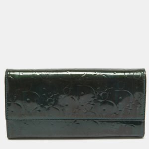 luxury-women-dior-used-handbags-p1006880-009.jpg dior green oblique embossed patent leather continental flap wallet