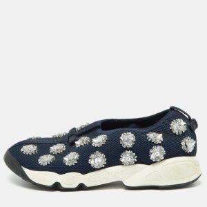 dior navy blue mesh fusion embellished slip on sneakers size 39