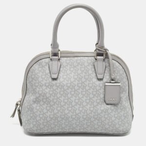 luxury-women-dkny-used-handbags-p1002129-012.jpg dkny grey signature coated canvas and leather dome satchel