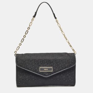 dkny black monogram canvas and leather envelope flap shoulder bag