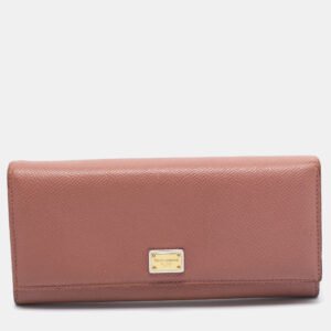 dolce & gabbana dusty pink leather flap continental wallet