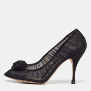 dolce & gabbana black tulle fabric flower applique peep toe pumps size 40