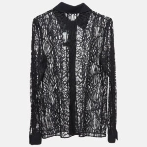 elie saab black lace sheer shirt xs