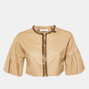luxury-women-elisabetta-franchi-used-clothes-p1079568-004.jpg elisabetta franchi beige leather chain detail bolero jacket l