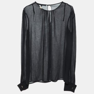 elisabetta franchi black chiffon back slit detail sheer blouse l
