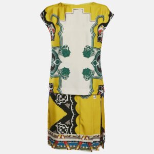 etro green printed silk layered shift dress s