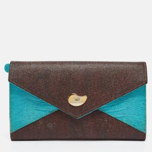 luxury-women-etro-used-handbags-p1005000-017.jpg etro brown/blue paisley coated canvas and lizard embossed leather trifold continental wallet