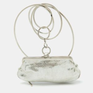 fendi silver suede rings clutch